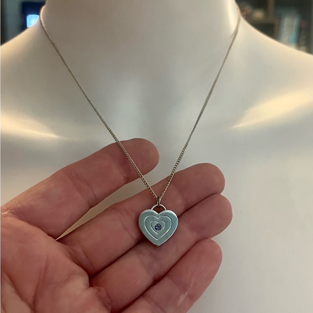 Coach Purple Crystal Heart Pendant .925 Sterling Silver Necklace